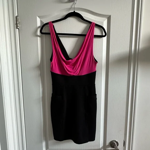 bebe Dresses Bebe Black And Pink Mini Dress With Slits In The